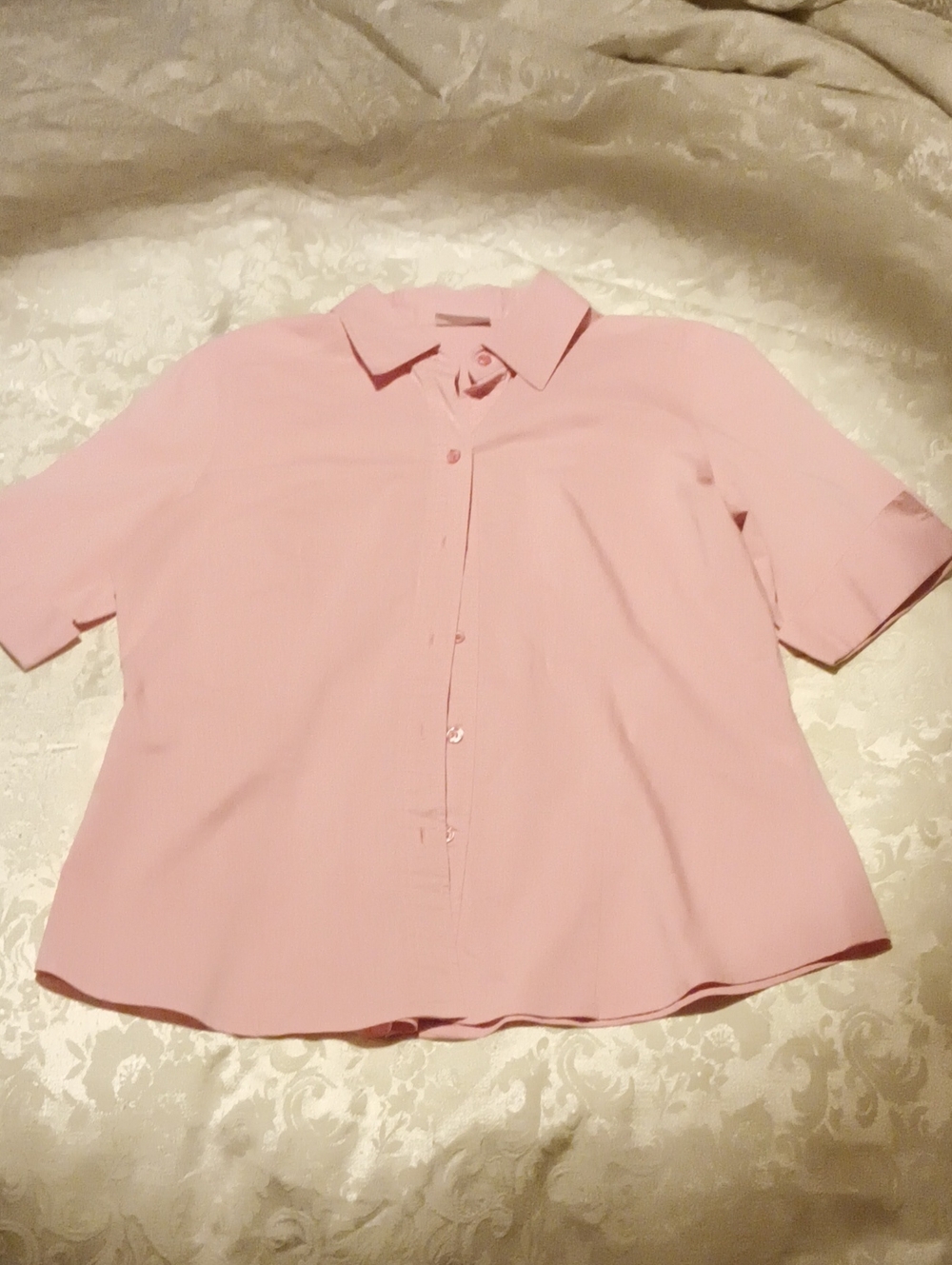New York & Company Pale Pink Short-Sleeve Button-Down Blouse Size Large